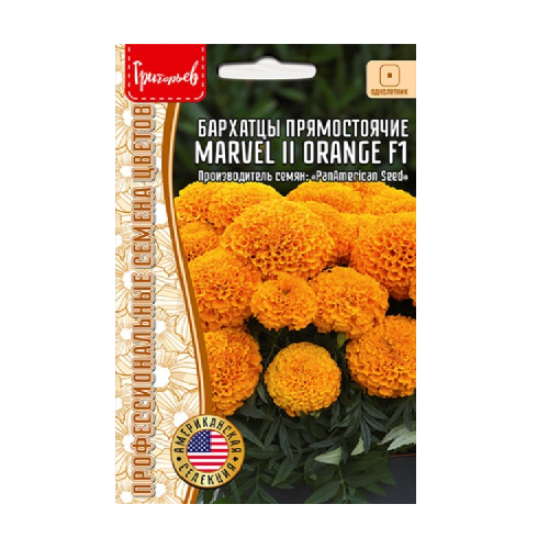 Бархатцы Marvel II Orange прямостоячие F1 5шт_10