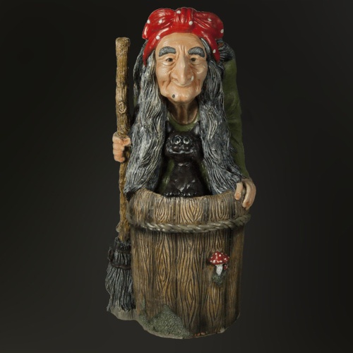 Фигура садовая БАБА ЯГА С МЕТЛОЙ И КОТОМ _1