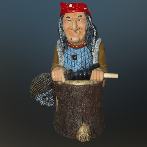 Фигура садовая БАБА ЯГА С МЕТЛОЙ И ЗМЕЕЙ _1