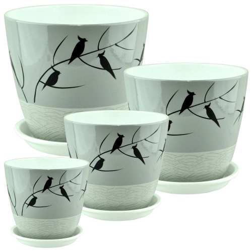 Горшок керам Бутон РОСПИСЬ птицы сер. 3_8л. (4) _2