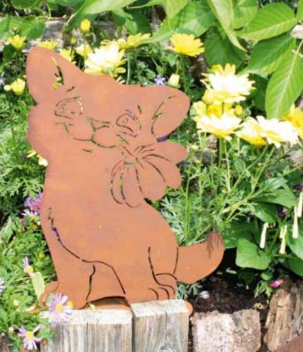 Фигура садовая КОШКА С ЦВЕТКОМ на пластине h-32_5см _1