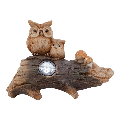 Фигура декор солар Совы на пеньке h 25см_4