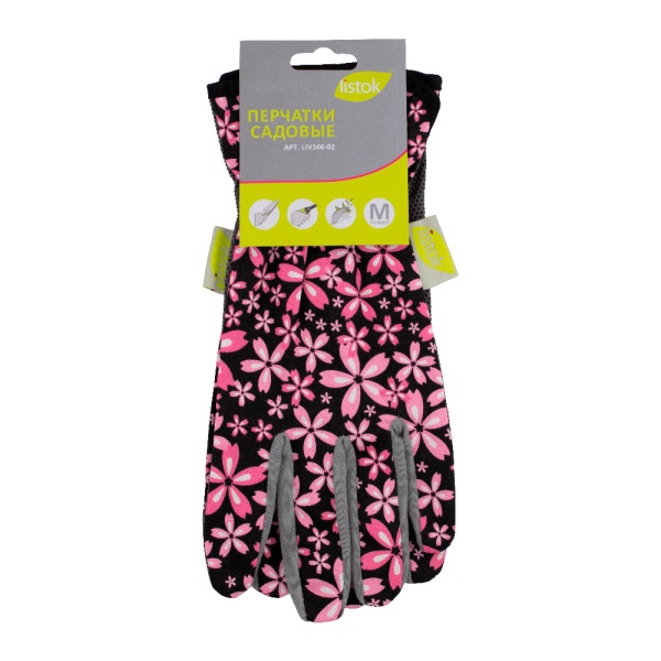 Перчатки сад LISTOK х/б с ПВХ розовый М /12/240
